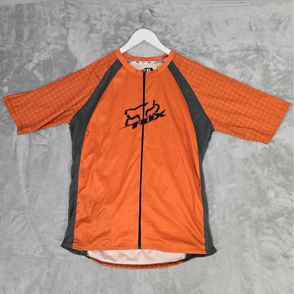 Fox Racing Cycling Jersey XL Orange Full Zip Short Sleeve Mens Bike Shirt